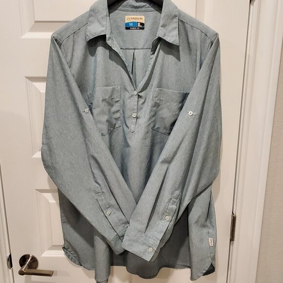 Magellan Outdoors Fish Gear Long Sleeve Gray-Green Pullover Men's Shirt, 3X - Picture 10 of 10